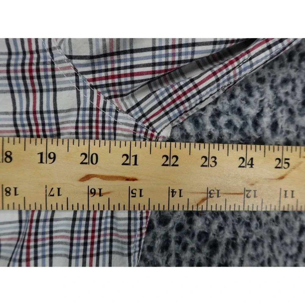 Levis Mens Western Pearl Snap Shirt M Plaid‎ Long Sleeve Red Blue White Cotton